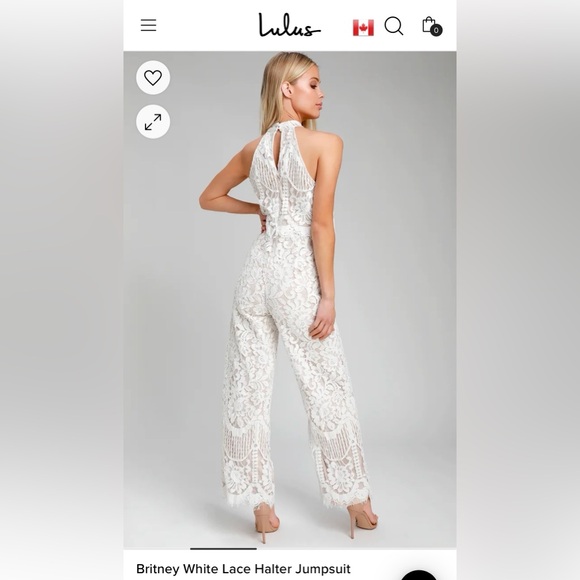 Lulus Britney White Lace Halter Jumpsuit size xs - Picture 3 of 4